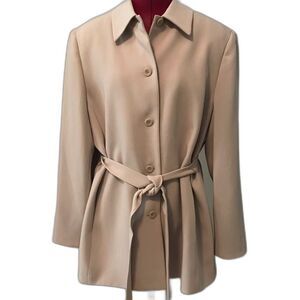 August Max Jacket Women Size 4 Beige Long Sleeve Belted Button Closure Classic
